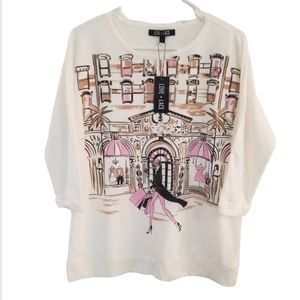NWT Love + Lace Graphic Sweater 3/4 Sleeve Women's Size LG